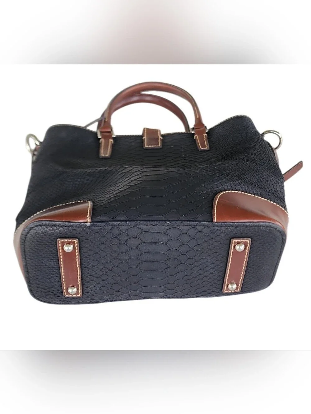Vintage Dooney & Bourke Black and Brown Leather Embossed Tote